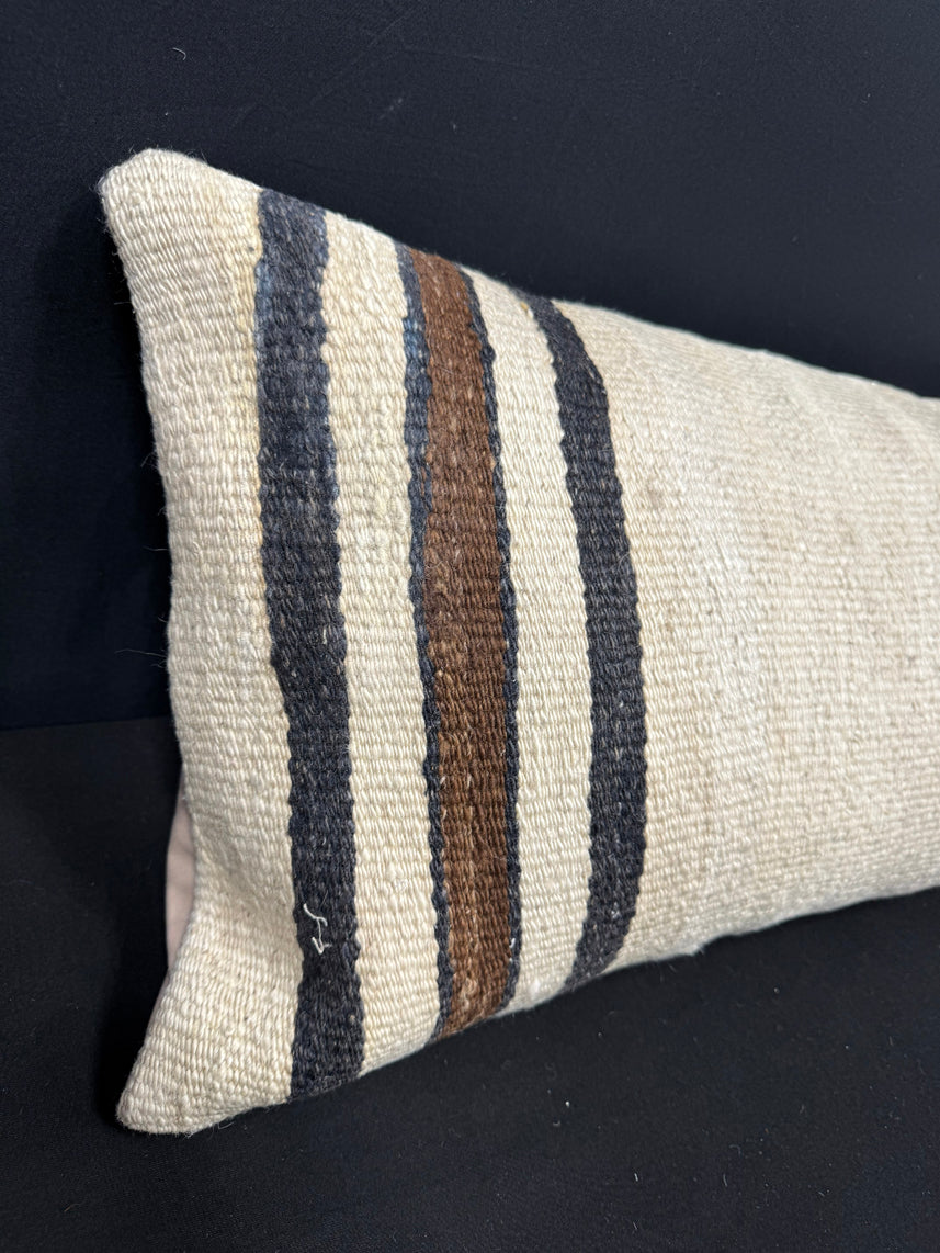 Turkish Hemp Pillow Cushion Natural Beige Black Cushion Cover 14x40 #30468