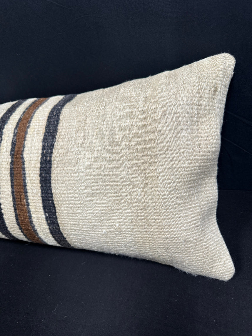 Turkish Hemp Pillow Cushion Natural Beige Black Cushion Cover 14x40 #30468