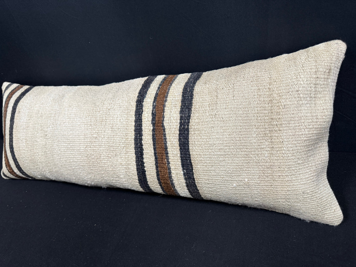 Turkish Hemp Pillow Cushion Natural Beige Black Cushion Cover 14x40 #30468