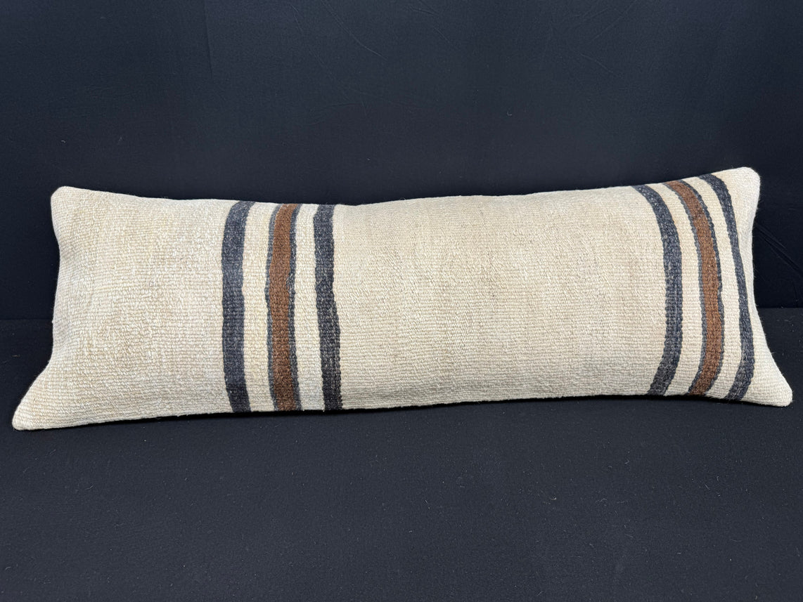 Turkish Hemp Pillow Cushion Natural Beige Black Cushion Cover 14x40 #30485