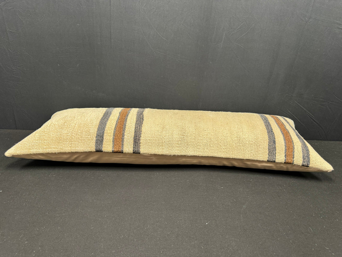 Turkish Hemp Pillow Cushion Natural Beige Black Cushion Cover 14x40 #30485