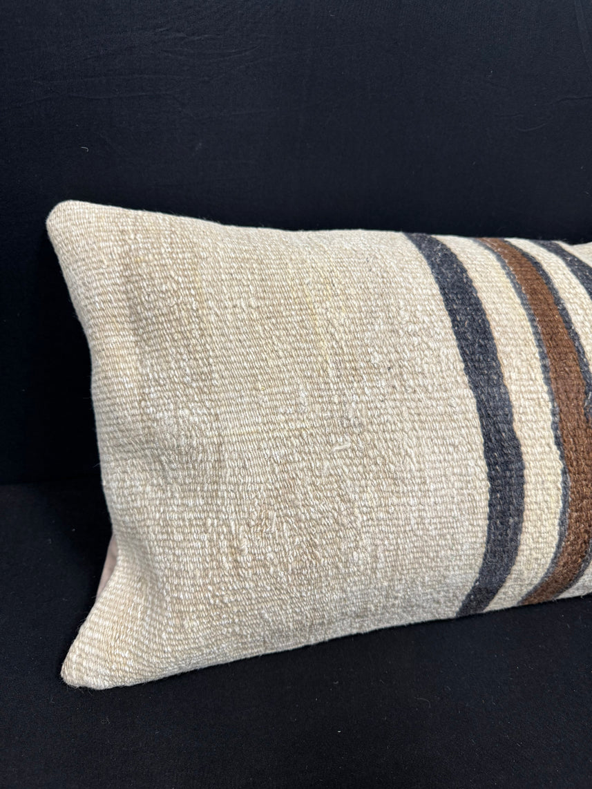 Turkish Hemp Pillow Cushion Natural Beige Black Cushion Cover 14x40 #30485