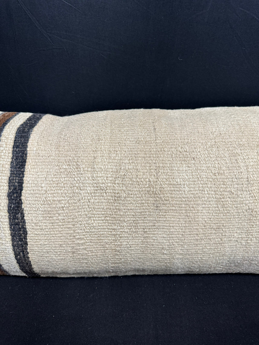 Turkish Hemp Pillow Cushion Natural Beige Black Cushion Cover 14x40 #30485