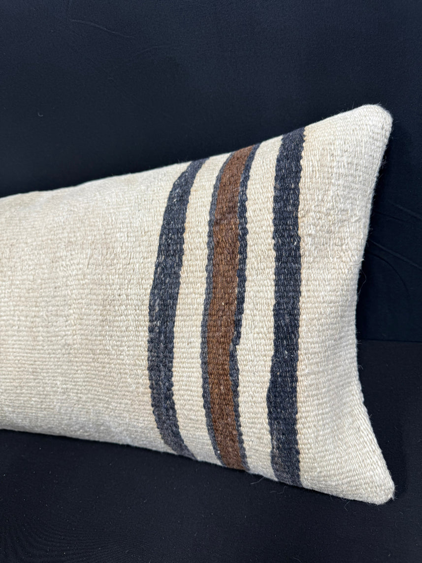 Turkish Hemp Pillow Cushion Natural Beige Black Cushion Cover 14x40 #30485
