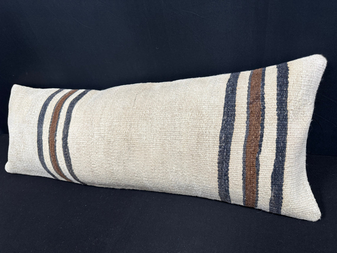Turkish Hemp Pillow Cushion Natural Beige Black Cushion Cover 14x40 #30485