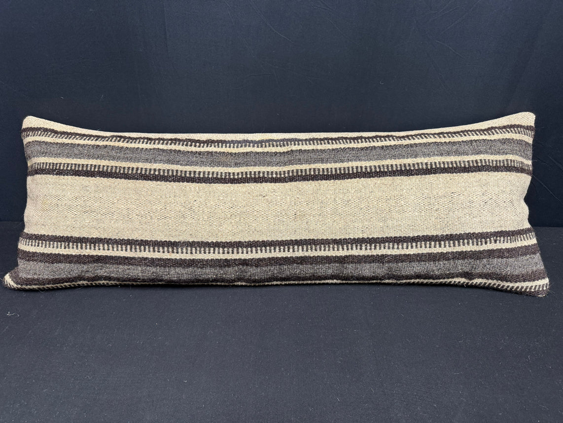 Turkish Hemp Pillow Cushion Natural Beige Black Cushion Cover 14x40 #30467