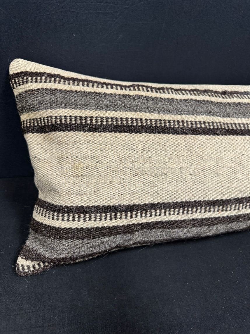 Turkish Hemp Pillow Cushion Natural Beige Black Cushion Cover 14x40 #30467