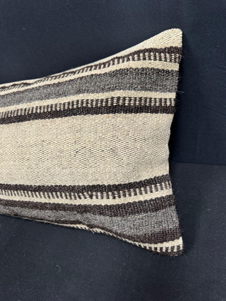 Turkish Hemp Pillow Cushion Natural Beige Black Cushion Cover 14x40 #30467