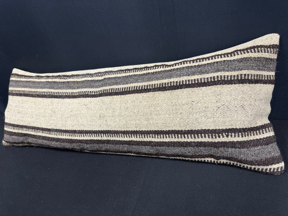 Turkish Hemp Pillow Cushion Natural Beige Black Cushion Cover 14x40 #30467