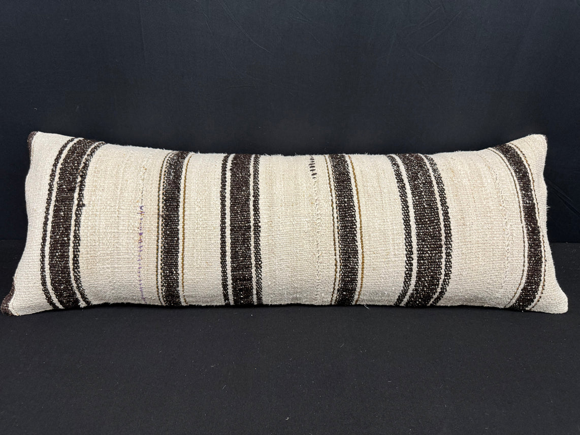 Turkish Hemp Pillow Cushion Natural Beige Black Cushion Cover 14x40 #30490