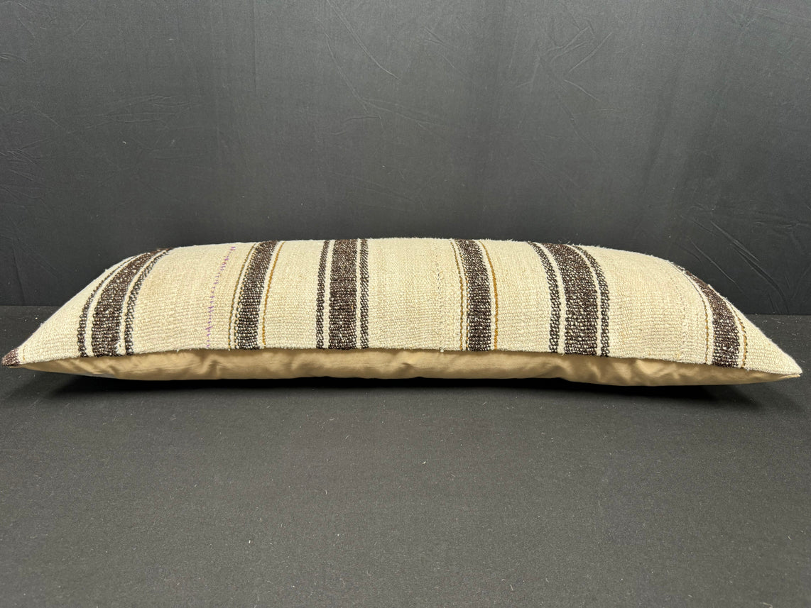 Turkish Hemp Pillow Cushion Natural Beige Black Cushion Cover 14x40 #30490