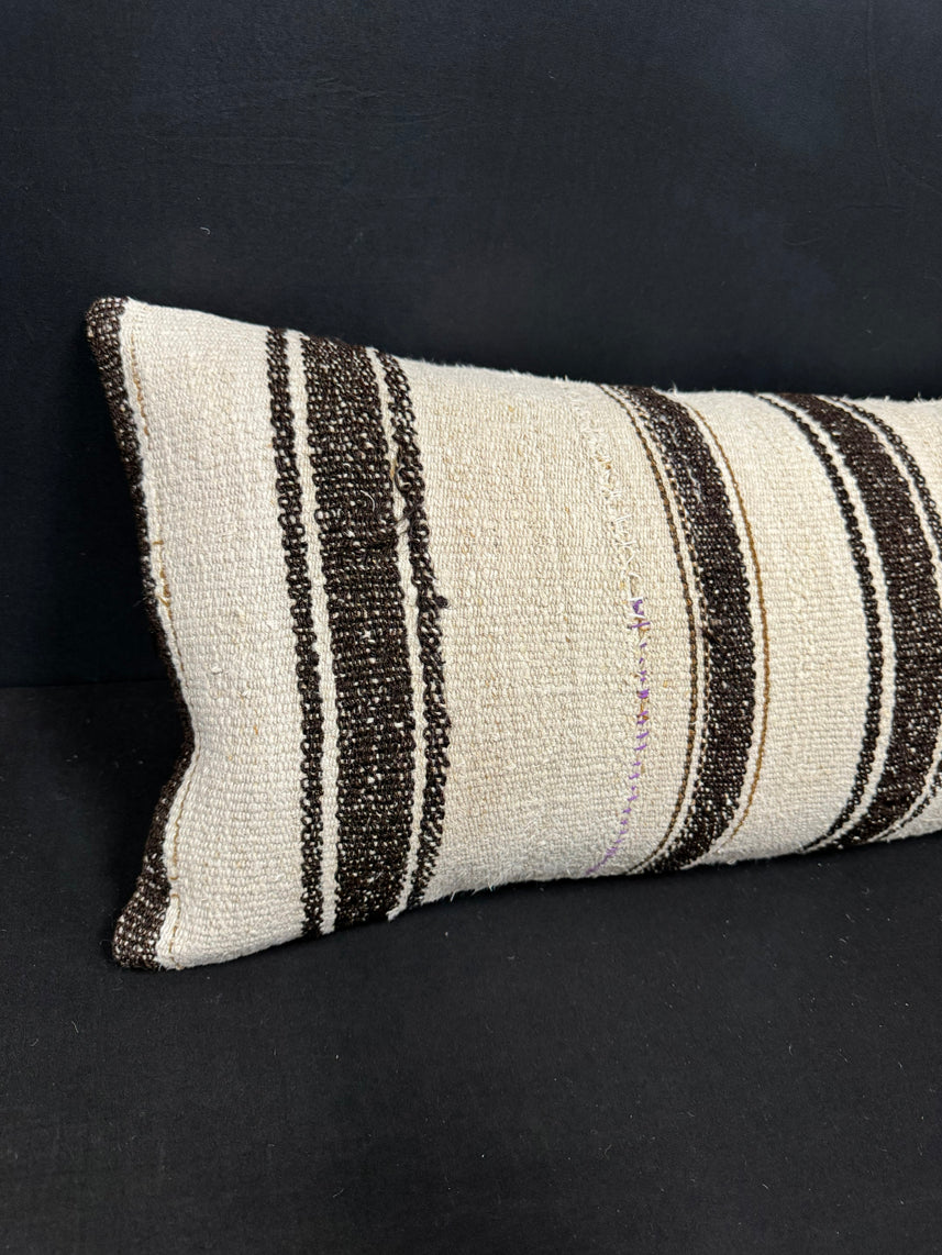 Turkish Hemp Pillow Cushion Natural Beige Black Cushion Cover 14x40 #30490