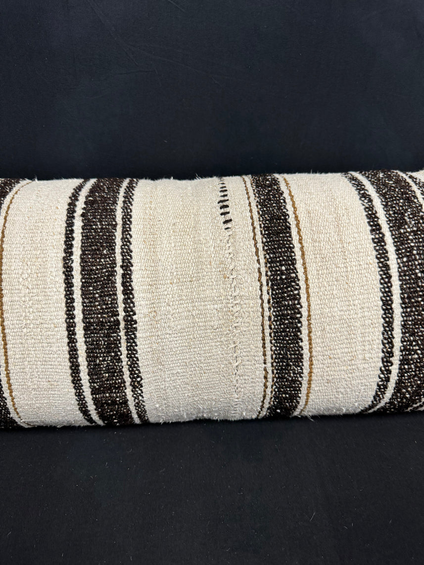 Turkish Hemp Pillow Cushion Natural Beige Black Cushion Cover 14x40 #30490