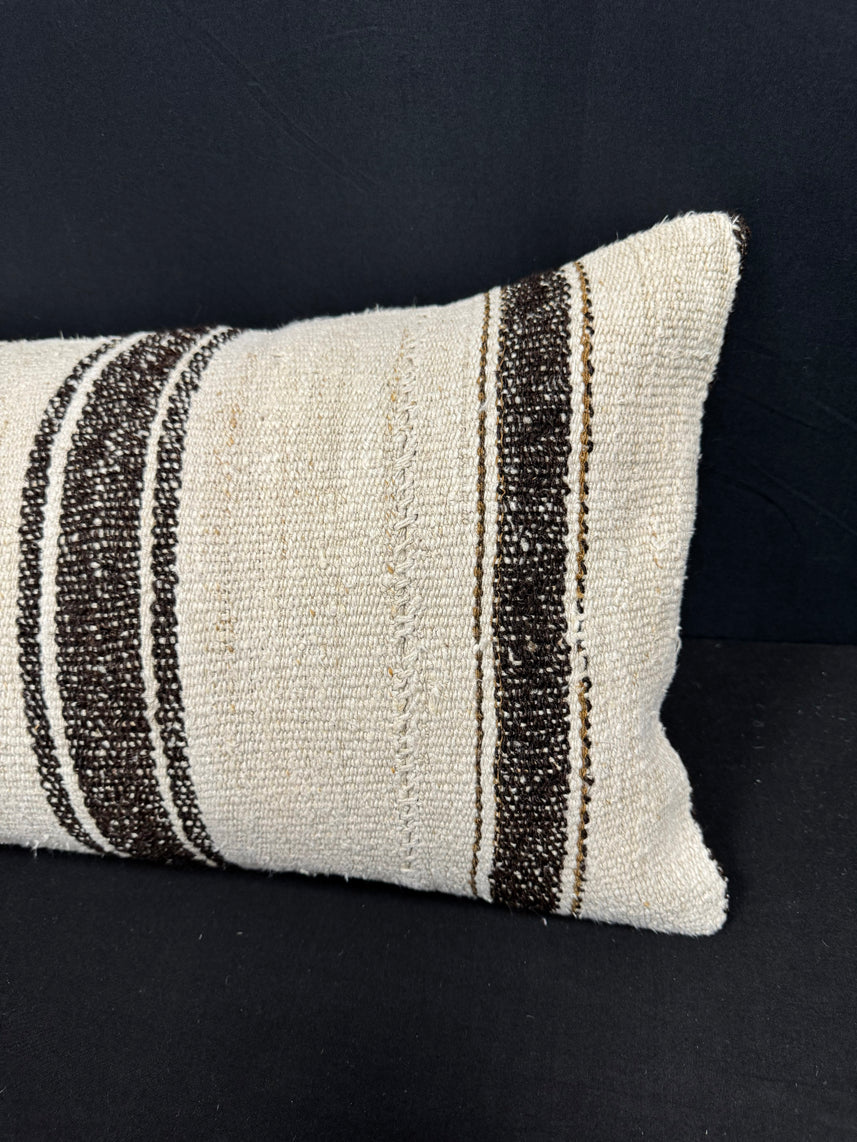 Turkish Hemp Pillow Cushion Natural Beige Black Cushion Cover 14x40 #30490