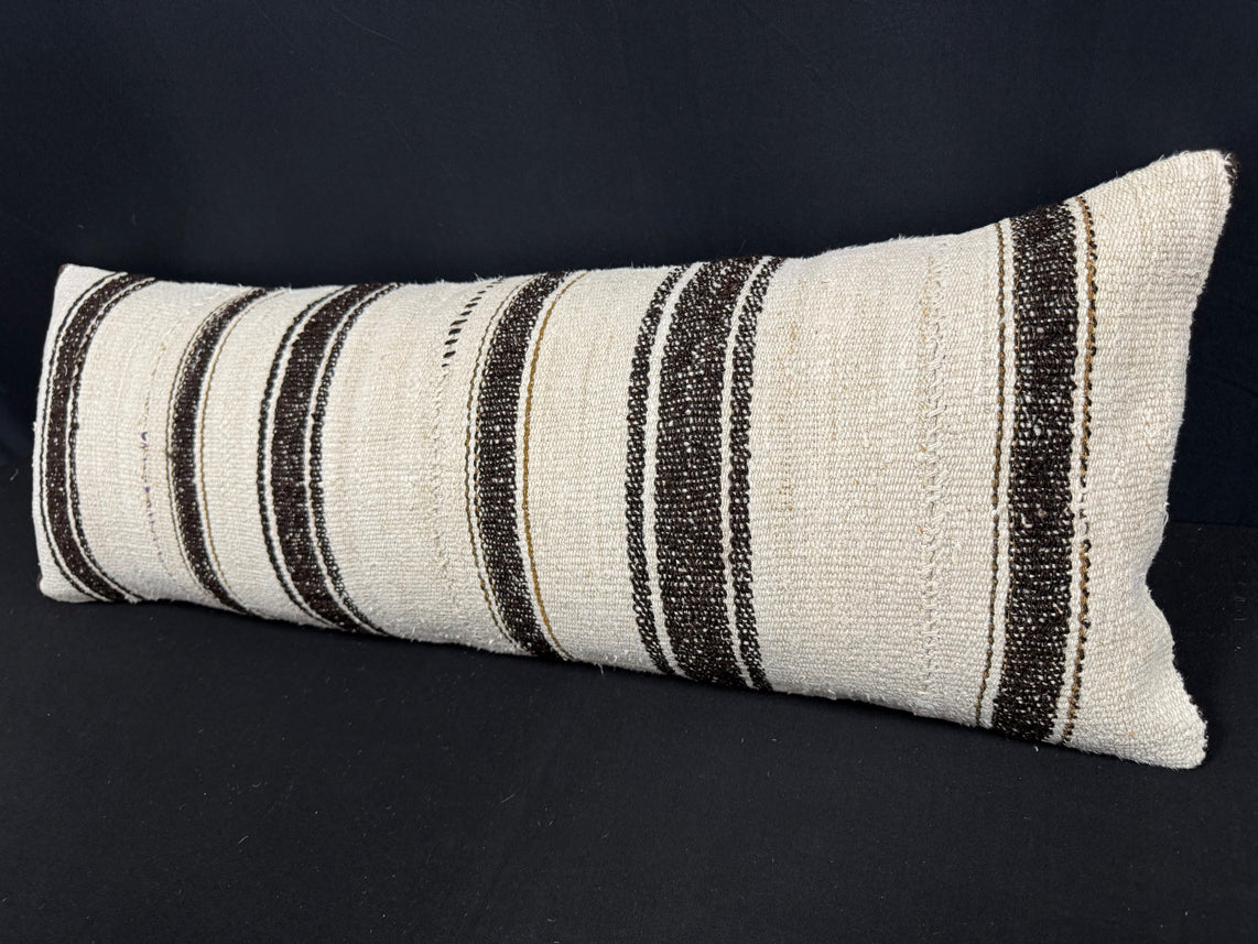 Turkish Hemp Pillow Cushion Natural Beige Black Cushion Cover 14x40 #30490