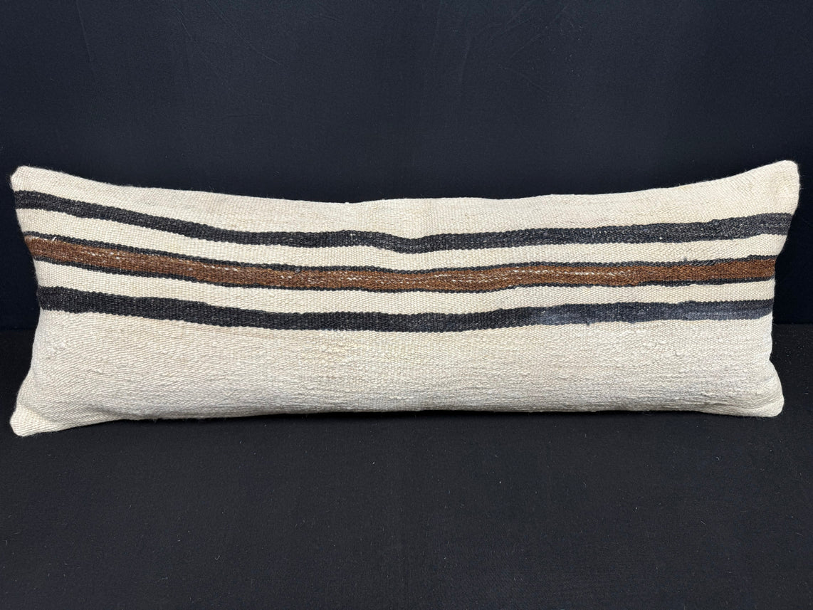 Turkish Hemp Pillow Cushion Natural Beige Black Cushion Cover 14x40 #30444