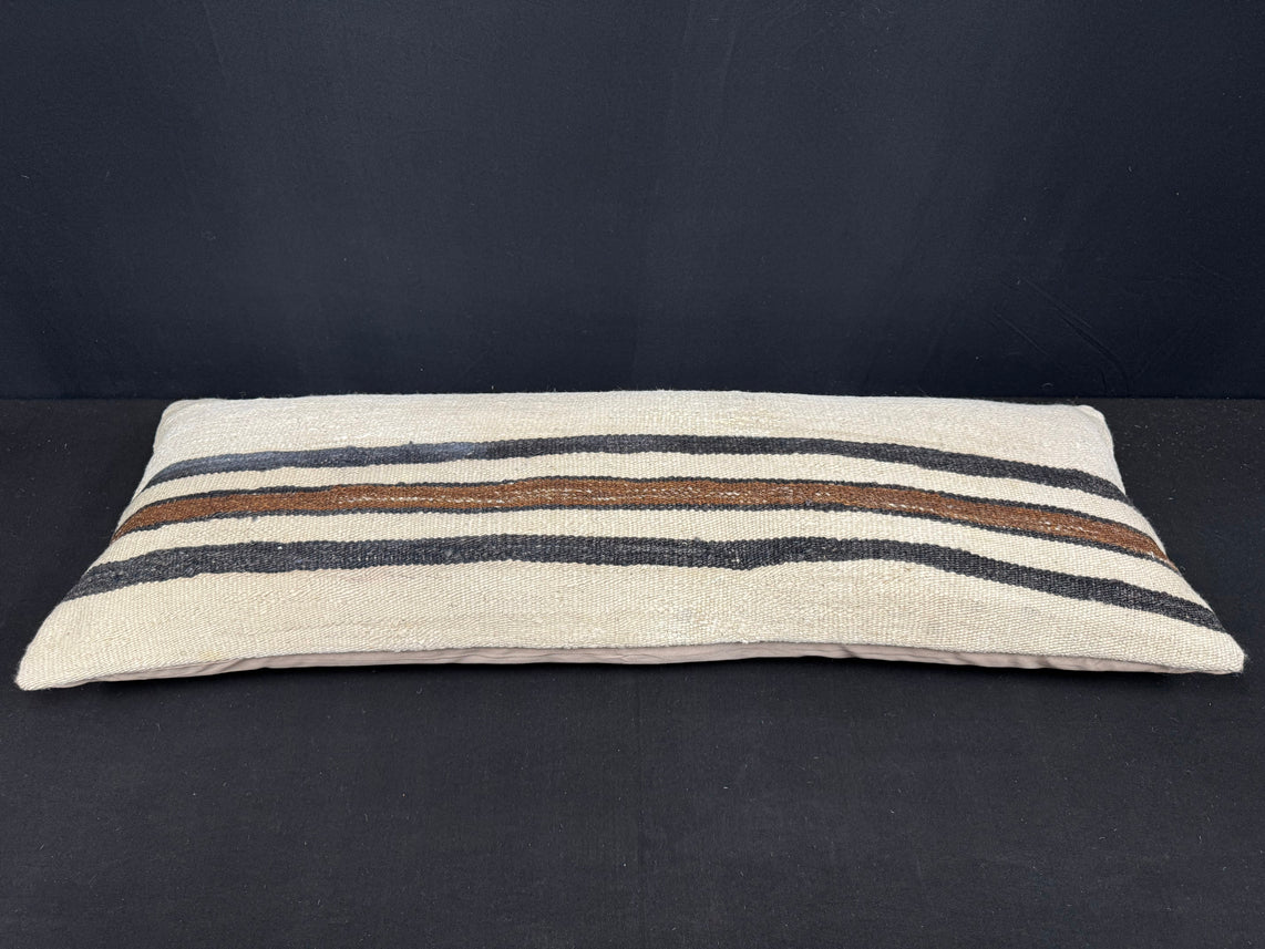Turkish Hemp Pillow Cushion Natural Beige Black Cushion Cover 14x40 #30444