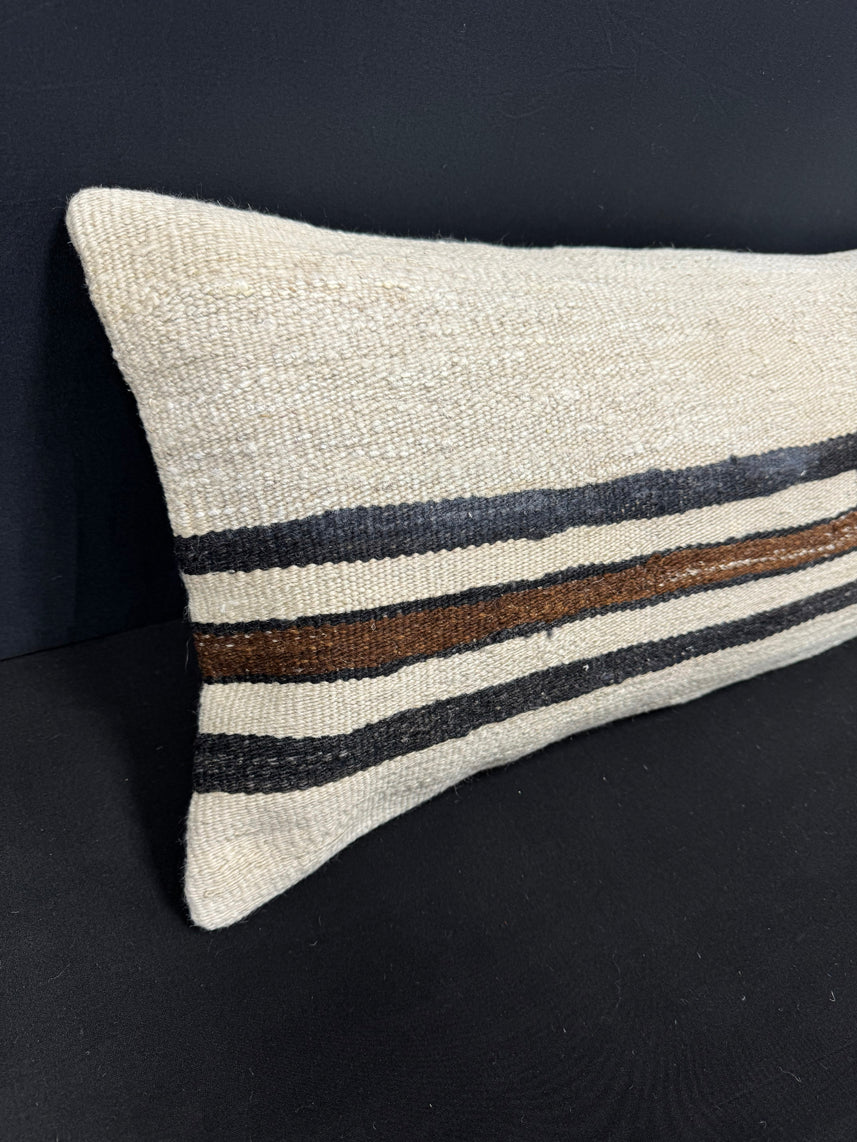 Turkish Hemp Pillow Cushion Natural Beige Black Cushion Cover 14x40 #30444