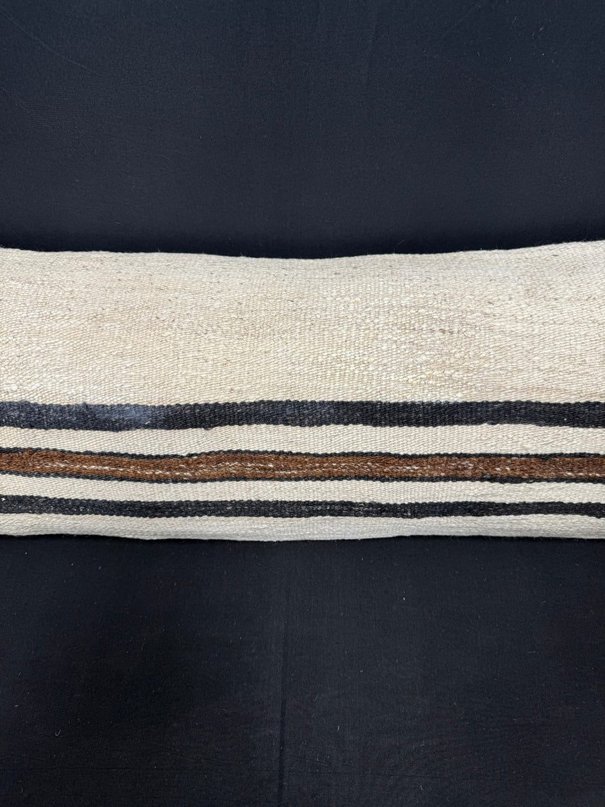 Turkish Hemp Pillow Cushion Natural Beige Black Cushion Cover 14x40 #30444