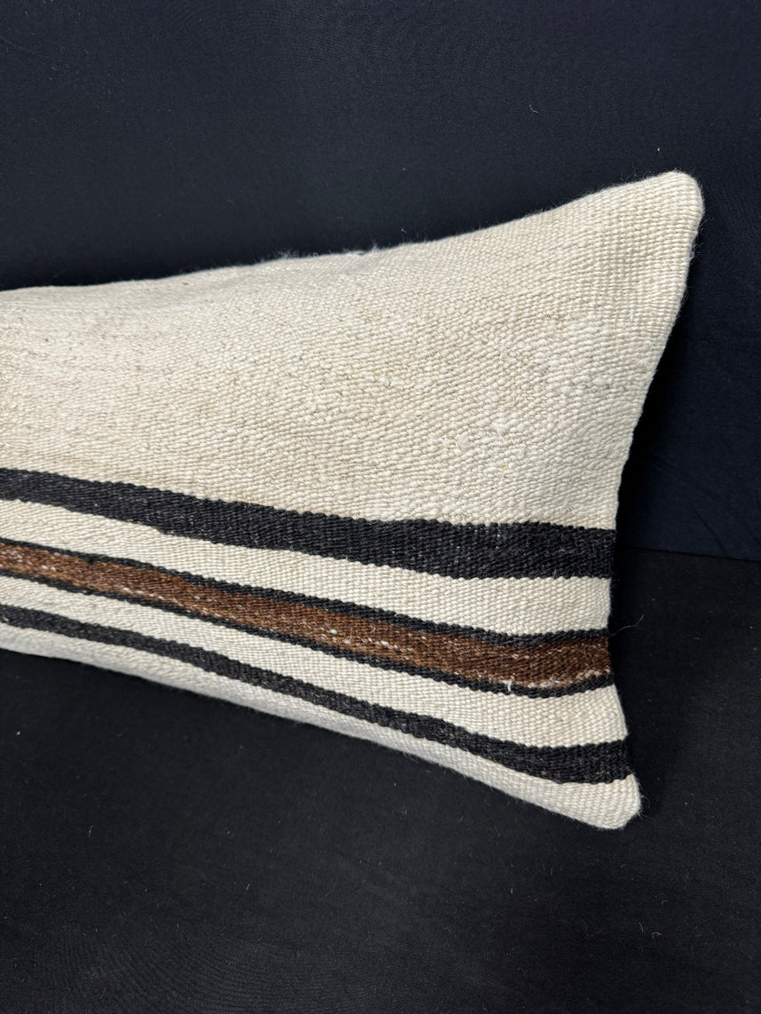 Turkish Hemp Pillow Cushion Natural Beige Black Cushion Cover 14x40 #30444