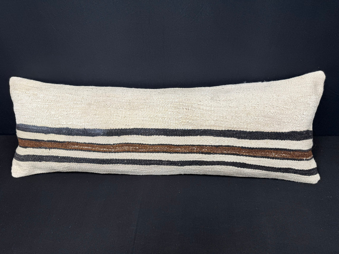 Turkish Hemp Pillow Cushion Natural Beige Black Cushion Cover 14x40 #30444