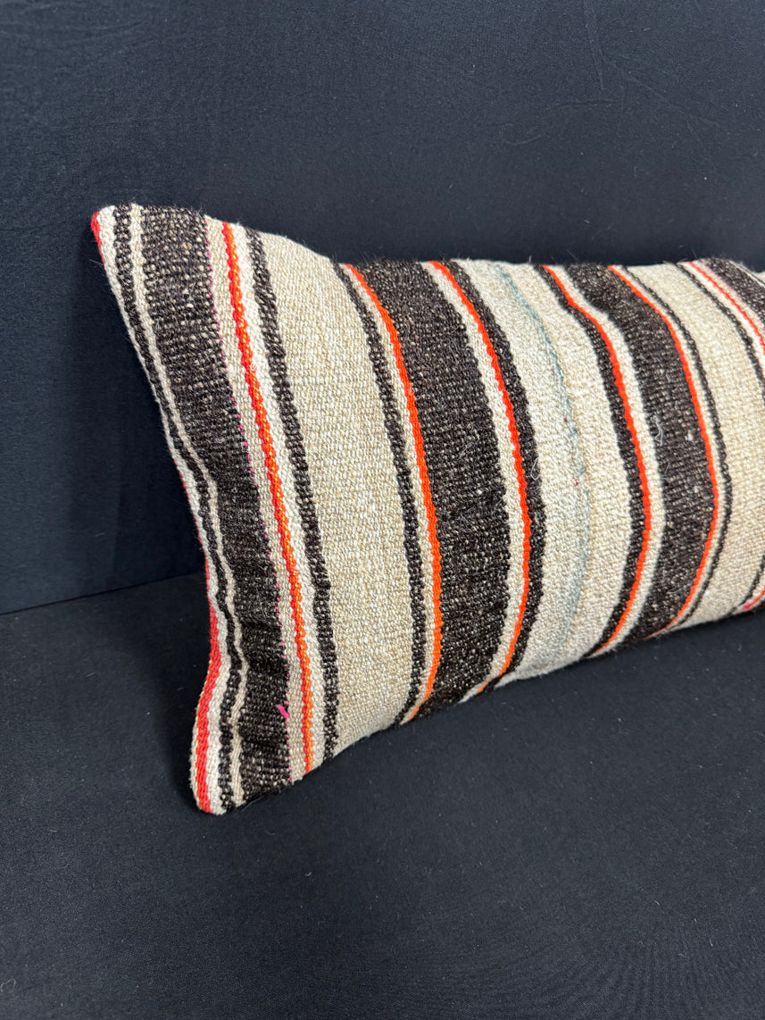 Turkish Hemp Pillow Cushion Natural Beige Black Cushion Cover 14x40 #30442