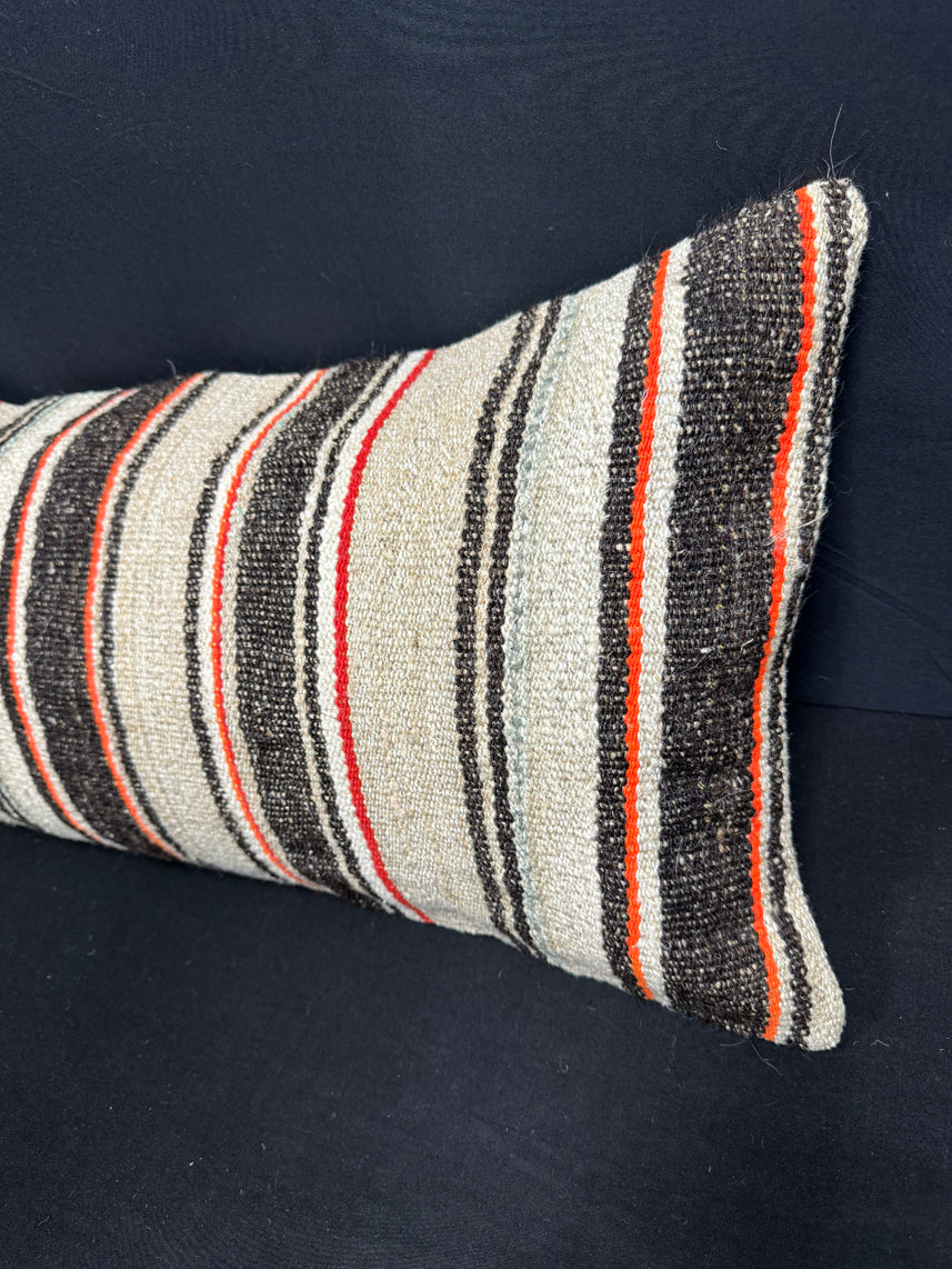 Turkish Hemp Pillow Cushion Natural Beige Black Cushion Cover 14x40 #30442