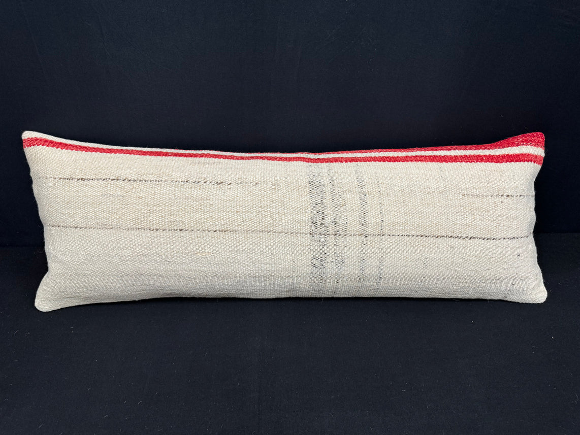 Turkish Hemp Pillow Cushion Natural Beige Red Cushion Cover 14x40 #30504