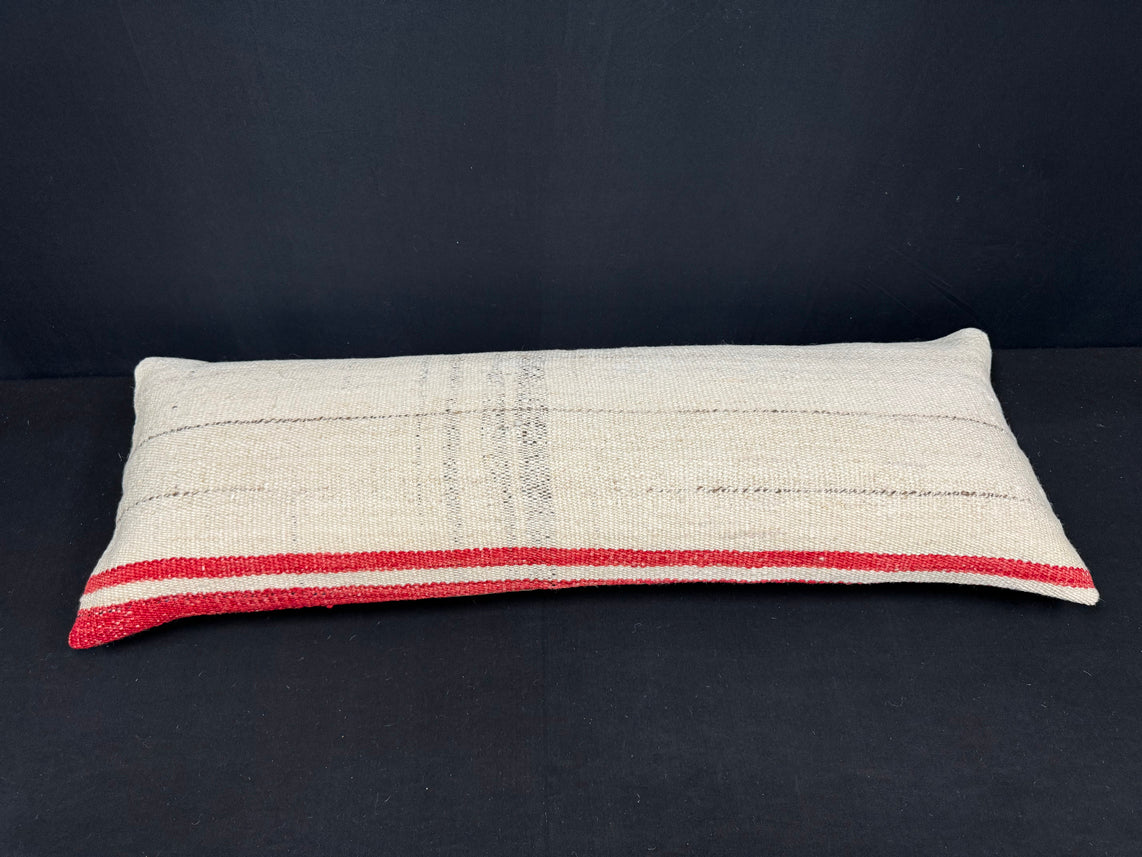 Turkish Hemp Pillow Cushion Natural Beige Red Cushion Cover 14x40 #30504