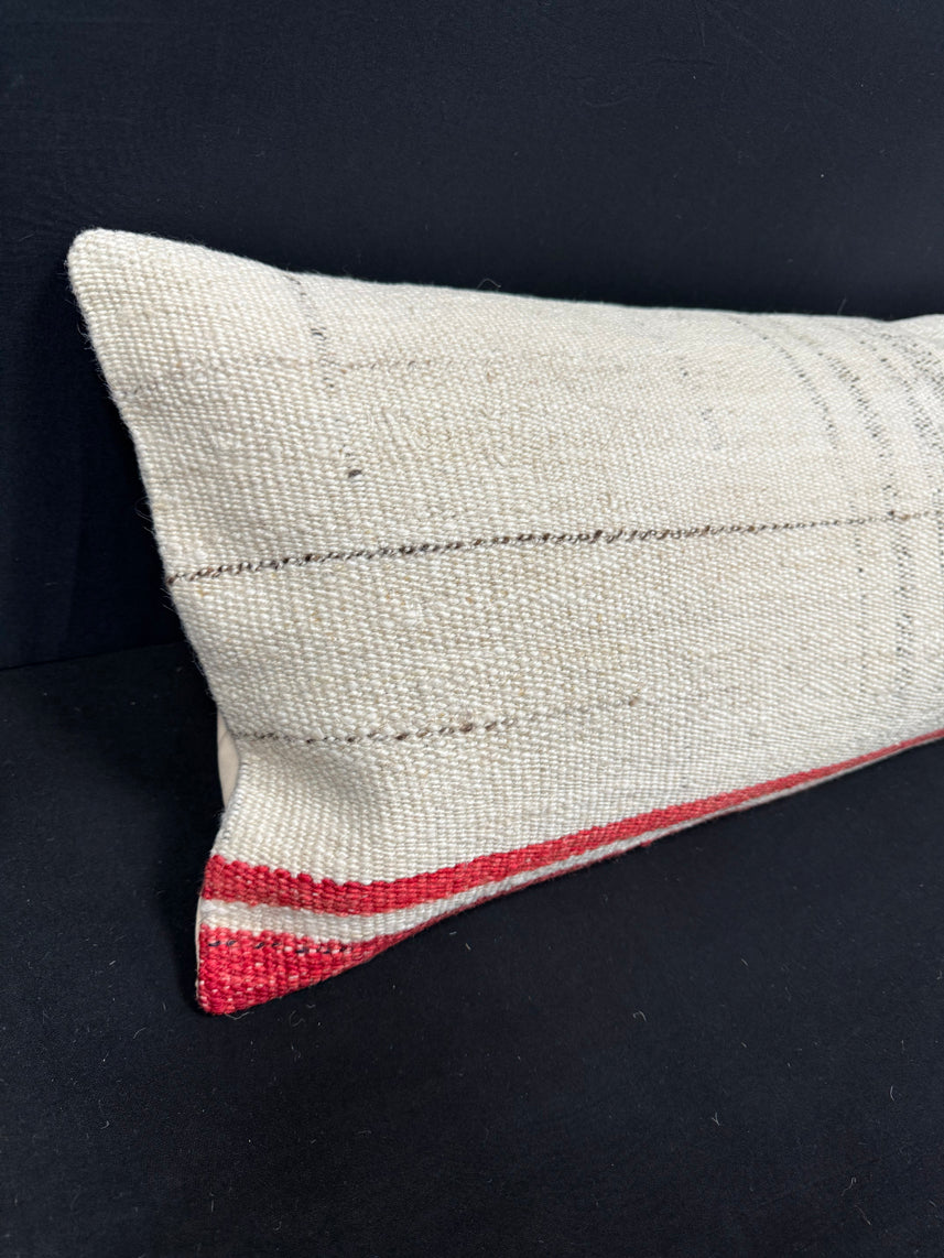 Turkish Hemp Pillow Cushion Natural Beige Red Cushion Cover 14x40 #30504