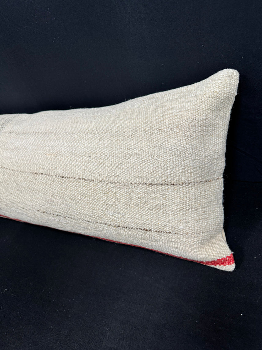 Turkish Hemp Pillow Cushion Natural Beige Red Cushion Cover 14x40 #30504