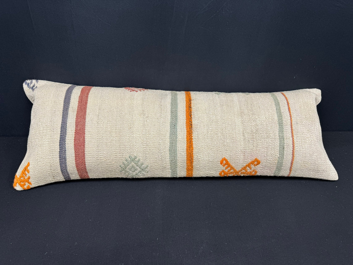 Turkish Hemp Pillow Cushion Natural Beige Orange Cushion Cover 14x40 #30455