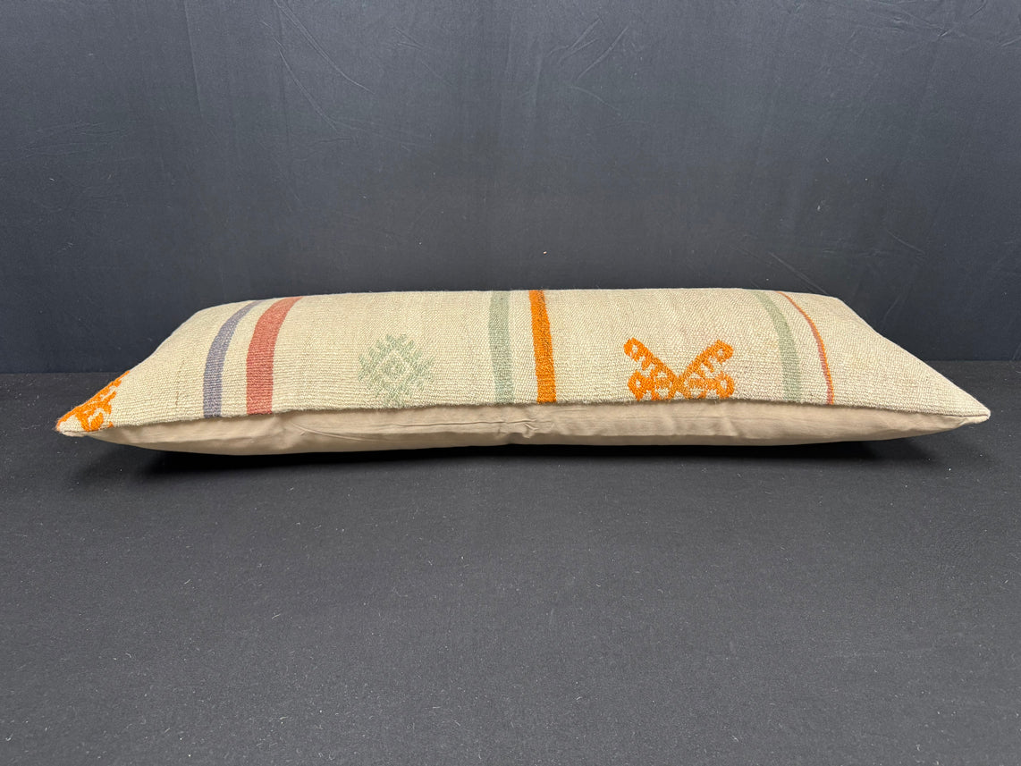 Turkish Hemp Pillow Cushion Natural Beige Orange Cushion Cover 14x40 #30455
