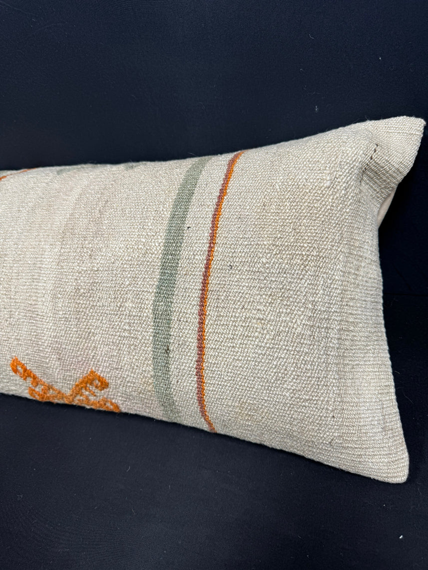 Turkish Hemp Pillow Cushion Natural Beige Orange Cushion Cover 14x40 #30455