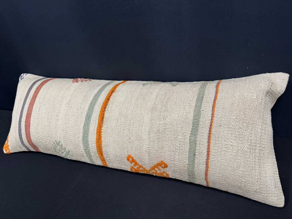 Turkish Hemp Pillow Cushion Natural Beige Orange Cushion Cover 14x40 #30455