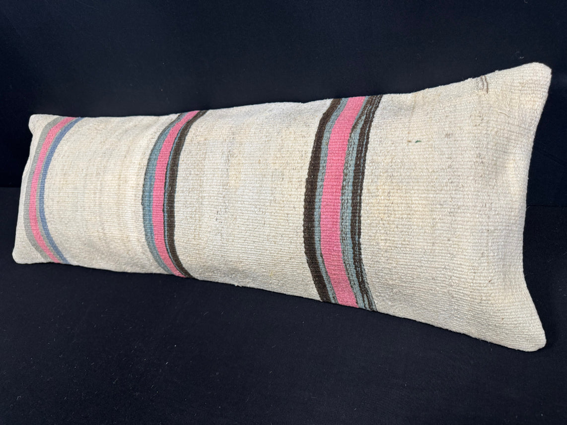 Turkish Hemp Pillow Cushion Natural Beige Pink Cushion Cover 14x40 #30450