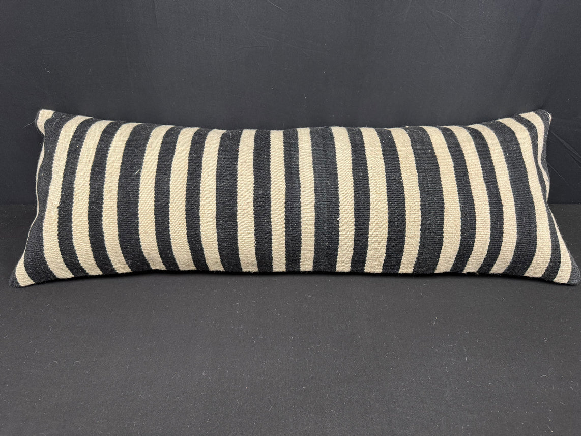 Turkish Hemp Pillow Cushion Natural Beige Black Cushion Cover 14x40 #30449
