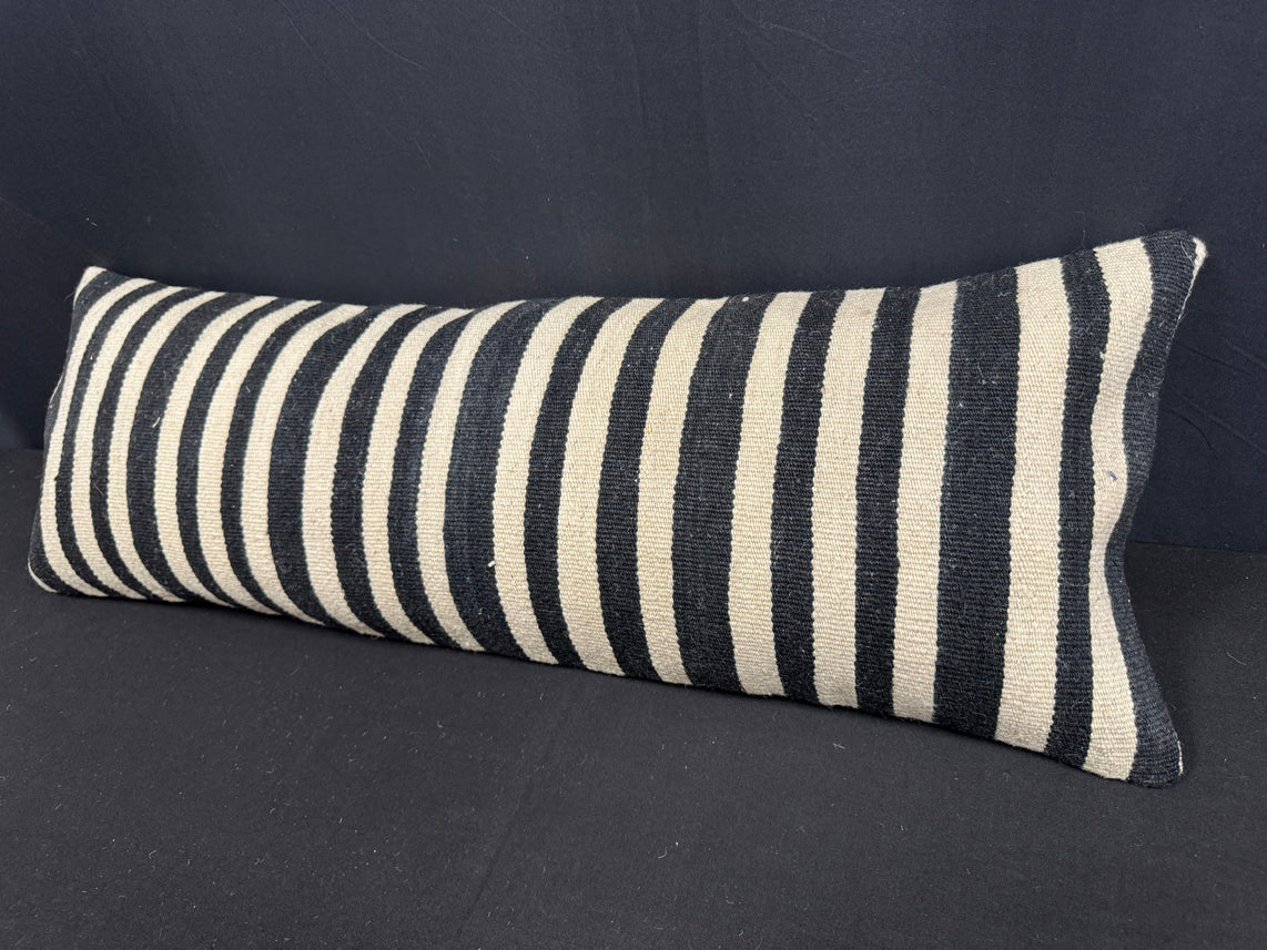 Turkish Hemp Pillow Cushion Natural Beige Black Cushion Cover 14x40 #30449