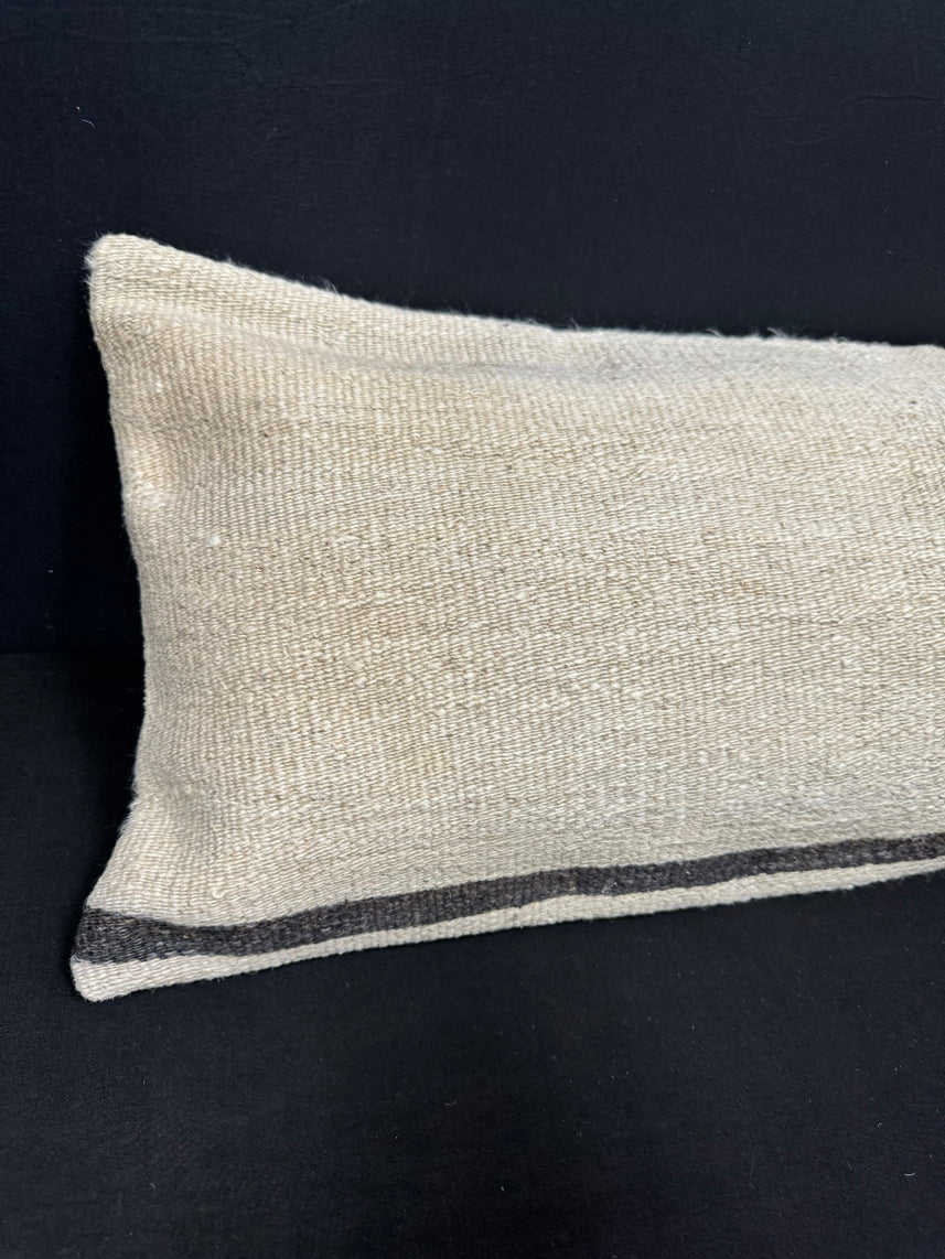 Turkish Hemp Pillow Cushion Natural Beige Black Cushion Cover 14x40 #30523