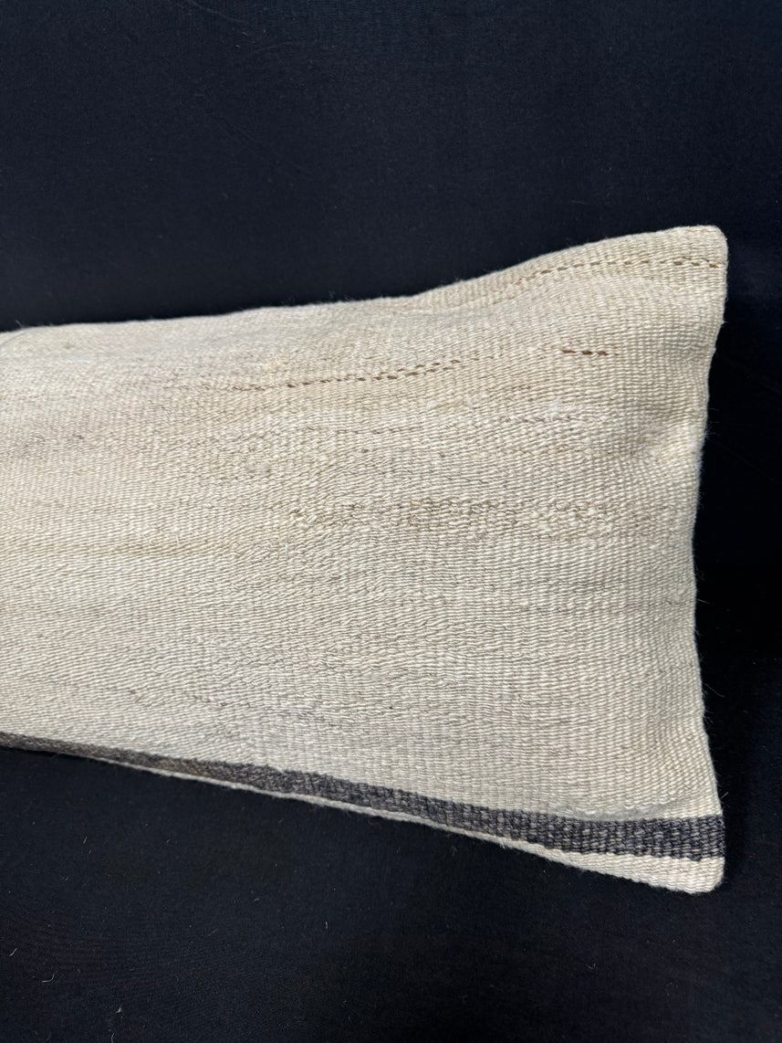 Turkish Hemp Pillow Cushion Natural Beige Black Cushion Cover 14x40 #30523
