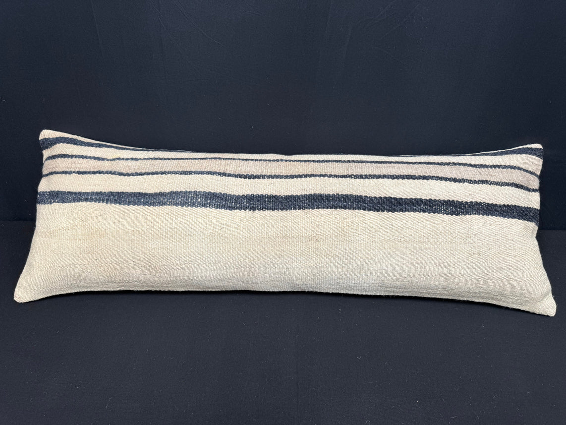 Turkish Hemp Pillow Cushion Natural Beige Black Cushion Cover 14x40 #30431