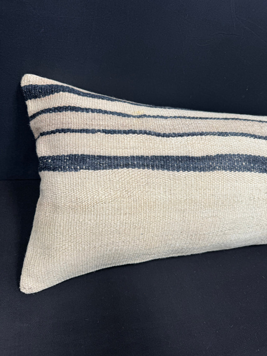 Turkish Hemp Pillow Cushion Natural Beige Black Cushion Cover 14x40 #30431