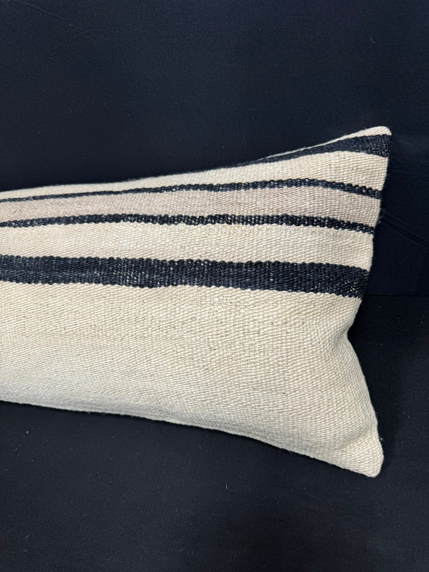 Turkish Hemp Pillow Cushion Natural Beige Black Cushion Cover 14x40 #30431