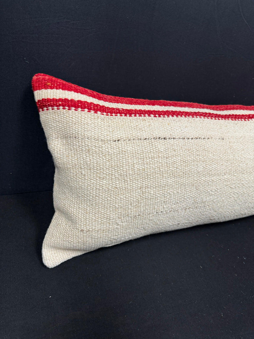 Turkish Hemp Pillow Cushion Natural Beige Red Cushion Cover 14x40 #30432