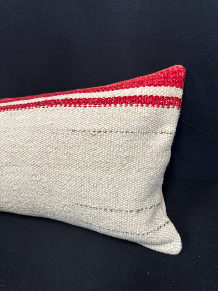 Turkish Hemp Pillow Cushion Natural Beige Red Cushion Cover 14x40 #30432
