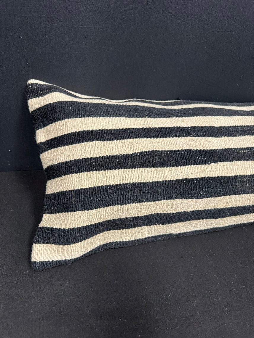 Turkish Hemp Pillow Cushion Natural Beige Black Cushion Cover 14x40 #30459