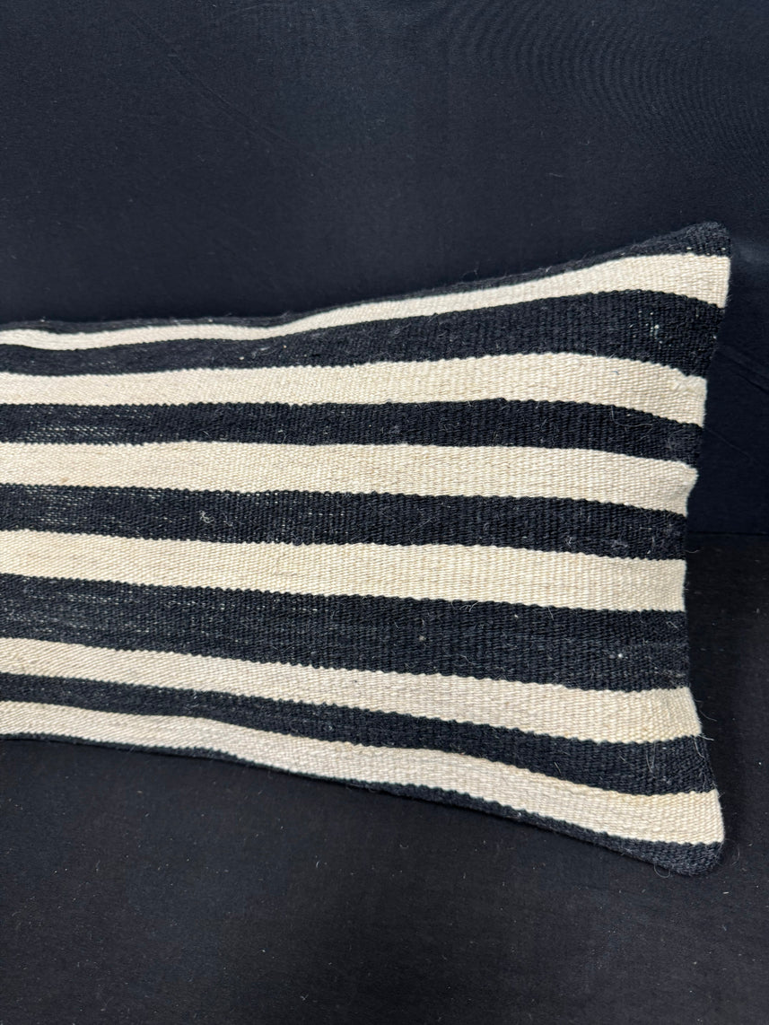 Turkish Hemp Pillow Cushion Natural Beige Black Cushion Cover 14x40 #30459