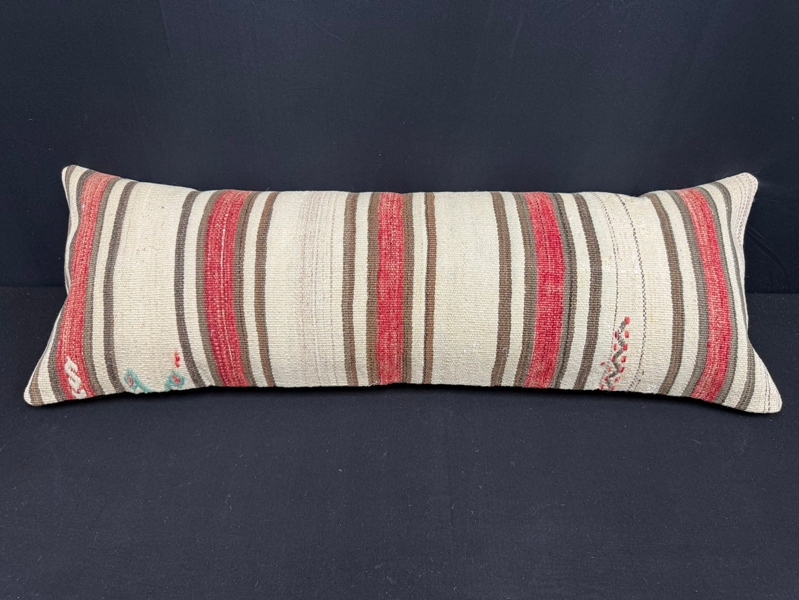 Turkish Hemp Pillow Cushion Natural Beige Red Cushion Cover 14x40 #30522