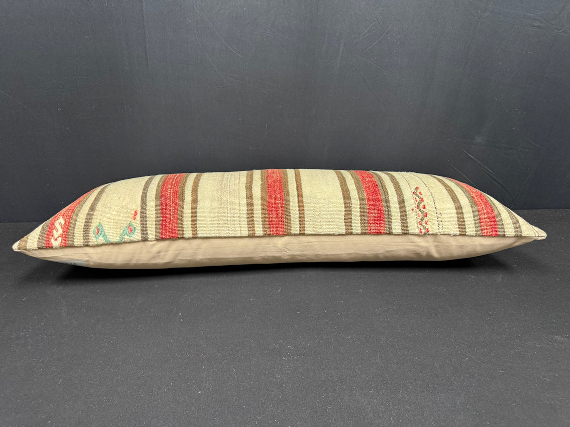 Turkish Hemp Pillow Cushion Natural Beige Red Cushion Cover 14x40 #30522