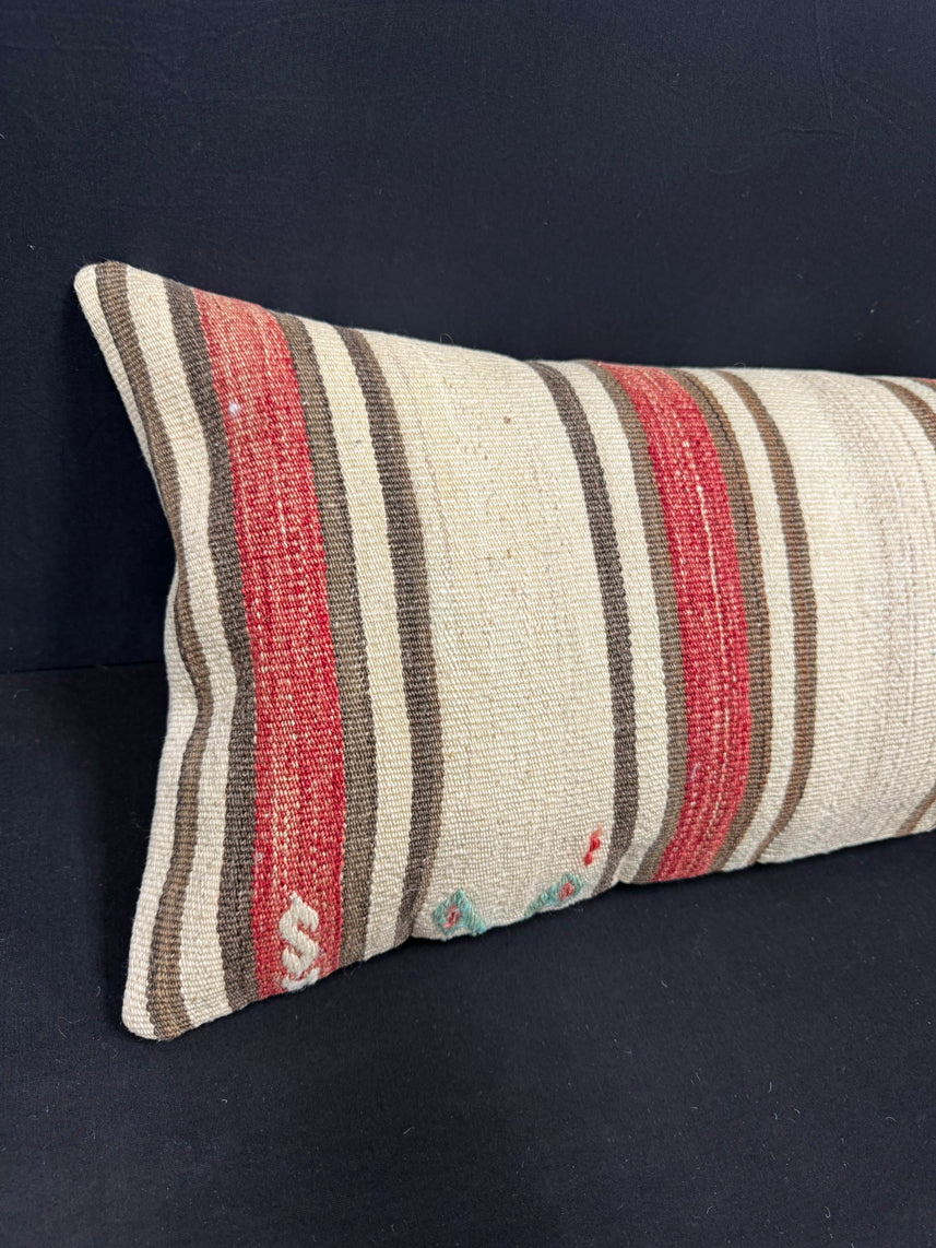 Turkish Hemp Pillow Cushion Natural Beige Red Cushion Cover 14x40 #30522